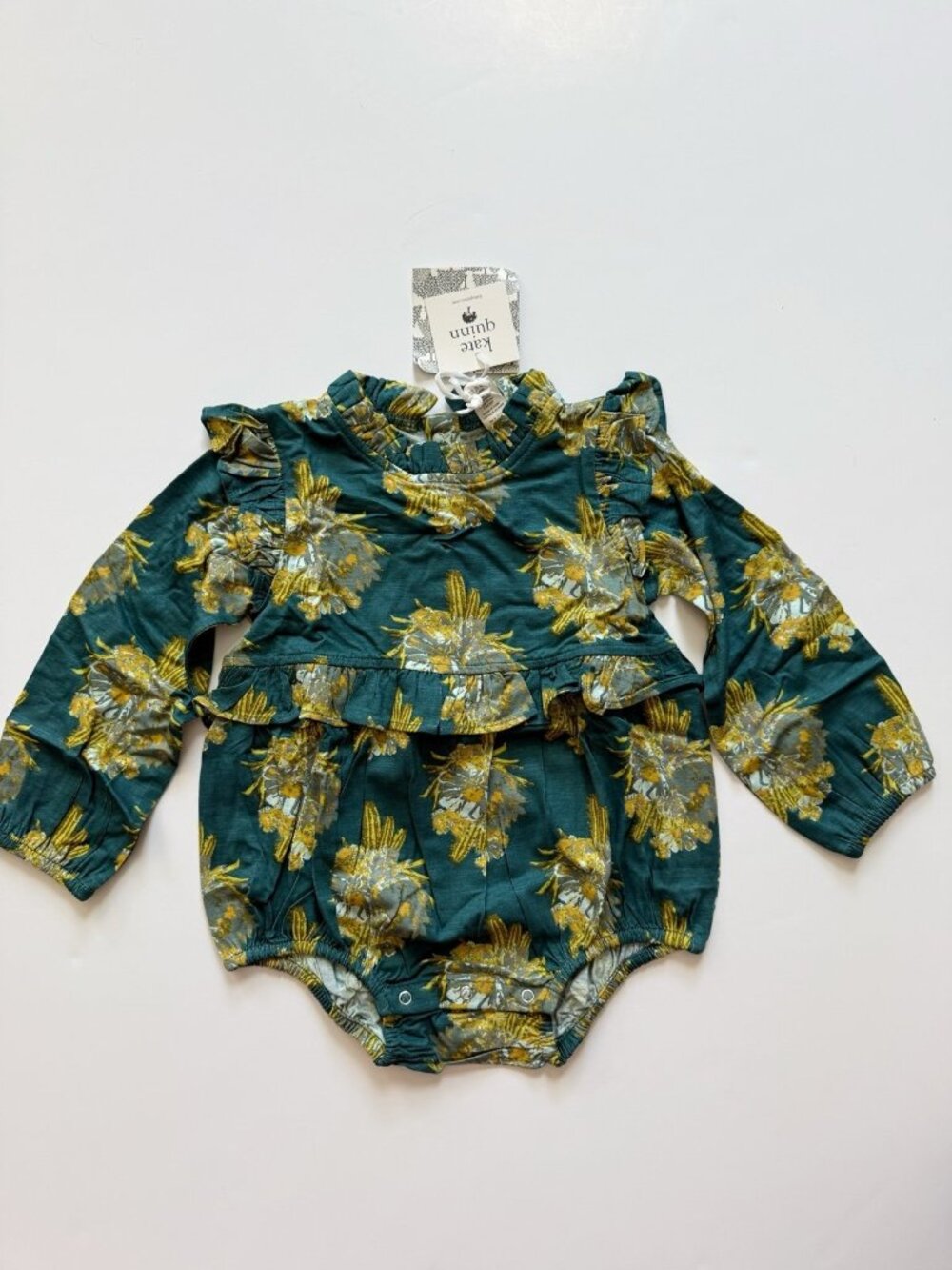Kate Quinn Organics girl Cactus Floral Long Sleeve Baby Bubble Romper 2T NWT